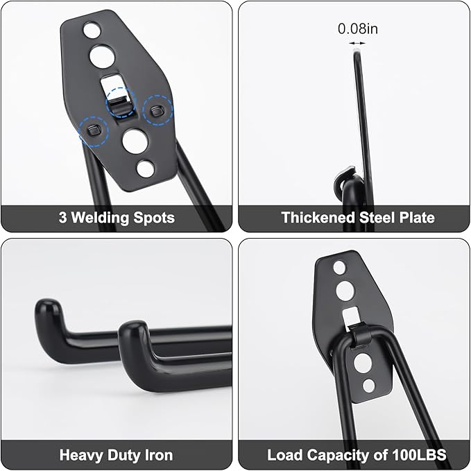 32 Pack Garage Hooks Heavy Duty,Utility Steel Garage Storage Hooks,Wall Mount Garage Hanger&Organizer for Organizing Power Tools,Ladders,Bulk Items,Bikes,Ropes and More Equipment