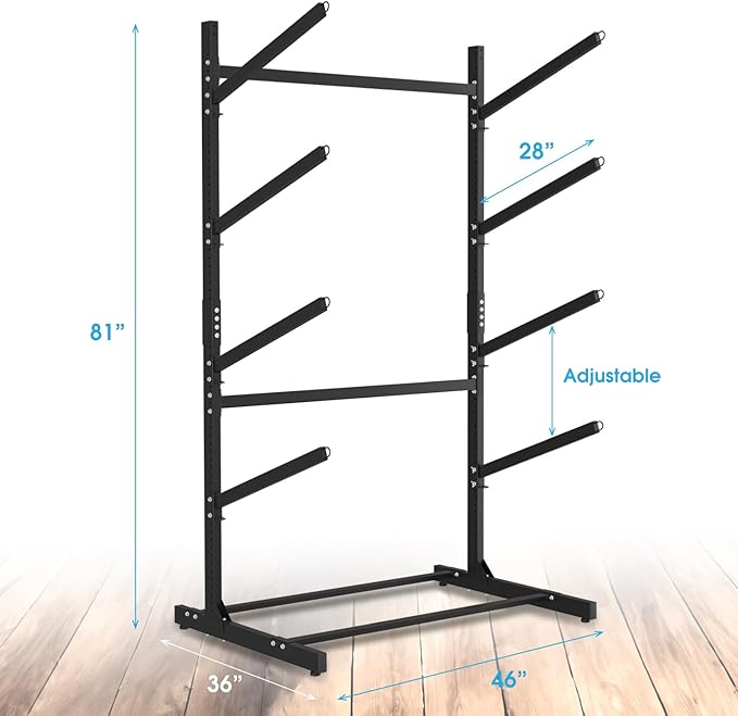 Adjustable Kayak Storage Rack, Freestanding Sup Storage Stand, Weatherproof Canoe Holder, Heavy Duty Paddleboard Bracket, Surfboard Bracket for Indoor, Outdoor, Garage, Shed, Dock…