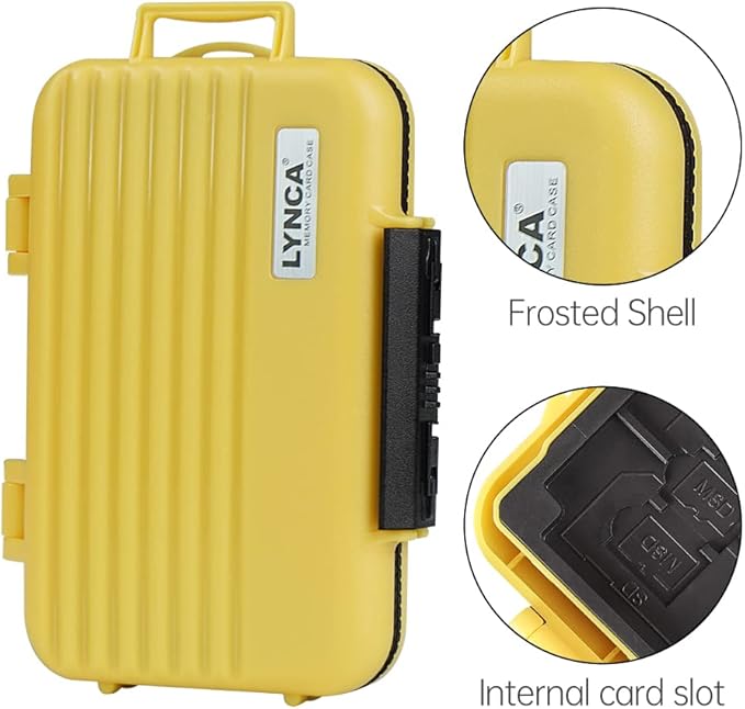 LYNCA 24 Slots Camera Memory Card Case Holder Water-Resistant Anti-Shock SD Card Case Holder Wallet for 8 SD Cards 4 CF Cards 12 Micro SD/TF Cards Storage Box, Compact Memory Cards Wallet (Yellow)