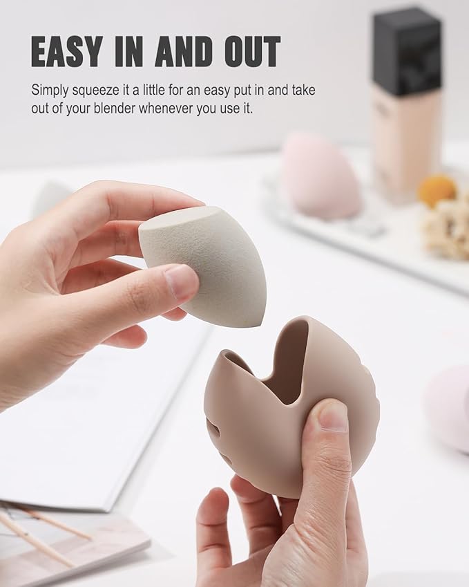 FERYES 2 PCS Makeup Sponge Holder – Shatterproof Eco-Friendly Silicone Beauty Make Up Blender Case for Travel
