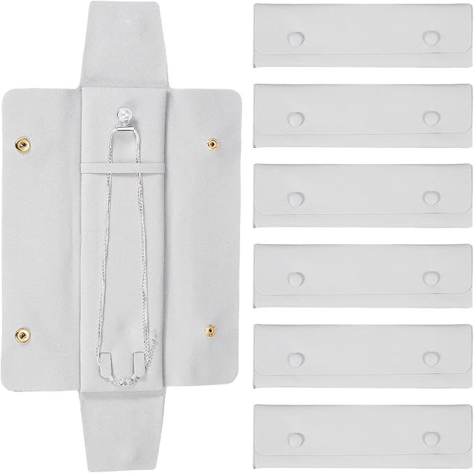 uxcell 6 Pcs Microfiber Necklace Travel Case, Necklace Pouch Storage Bag Microfiber Jewelry Travel Organizer Tangle Free for Women Gift, Gray