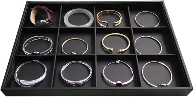 Black PU Leather Jewelry Display Flat Tray Ring Necklace Watch Organizer Display Tray (1 grid)
