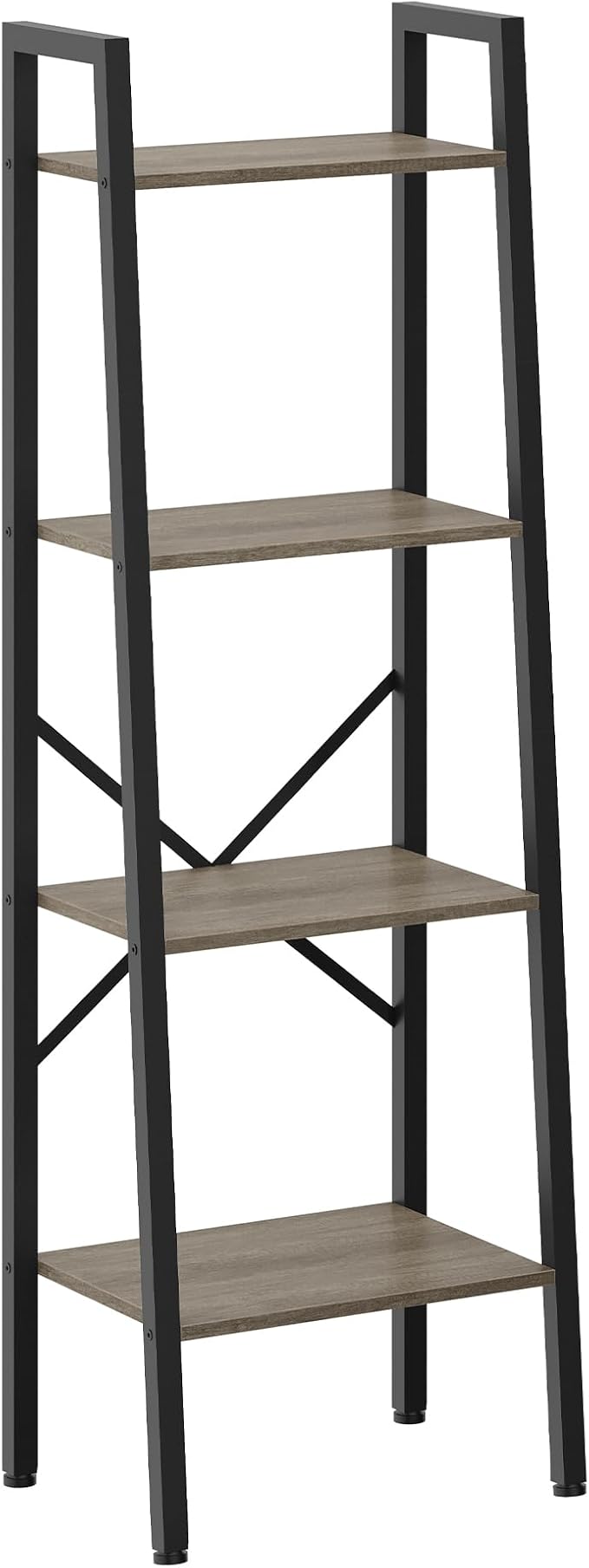 Hoctieon 4-Tier Industrial Ladder Bookshelf, Narrow Ladder Shelf, Tall Standing Bookshelf, Skinny Open Ladder Shelf, for Living Room, Home Office, Kitchen, Bedroom, Metal Frame, Greige