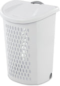 White Rolling Laundry Hamper with Wheels, 2-Bushel Large Capacity Ventilated Plastic Hamper with Lid & Retractable Handle, Portable Laundry Basket for Dorms, Apartments and Bedrooms