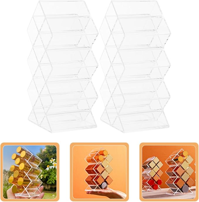 Unomor 2Pcs Clear Acrylic Lipstick Holder Desktop Makeup Organizer Dust-resistant Lip Gloss Storage Stand for Vanity Lightweight and Sleek Cosmetic Display Rack for Bedroom and Dresser