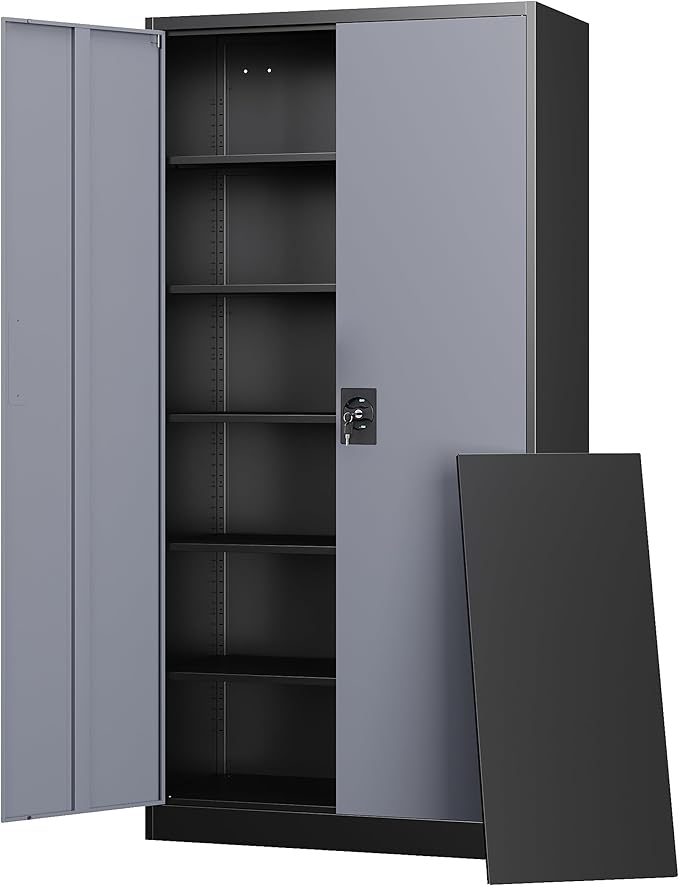 Letaya Metal Garage Storage Cabinets with Lock Door and Adjustable Shelves, Steel Tool Cabinets for Home,Office,Warehouse Organisieren (Black Gray)