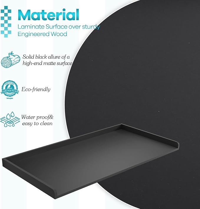 Kaboon Washer Dryer Countertop Only, Melamine Countertop with Edge Rails - 27.5" Depth x 54" Width Laundry Room Organization, Black