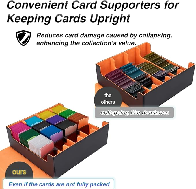 Venssu Card Storage Box With 24 Colorful Divider Tabs, 3000+ Mtg Deck Box, Fits Magic Game Cards (Black and Orange)