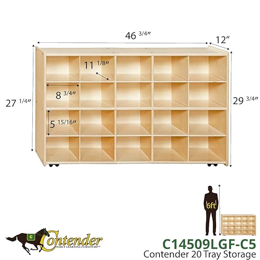 Contender C14509LGF-C5 (COO2Z) Mobile 20 Tray Storage with Lime Green Trays - Assembled with Casters