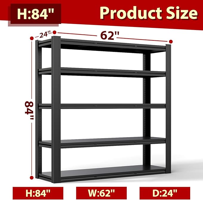 Heavy Duty Storage Shelves Unit, Adjustable Metal Garage Shelving,3500LBS Garage Storage Industrial Shelves,Storage Racks,Steel Shelf Suitable for Shop,Warehouse,Basement