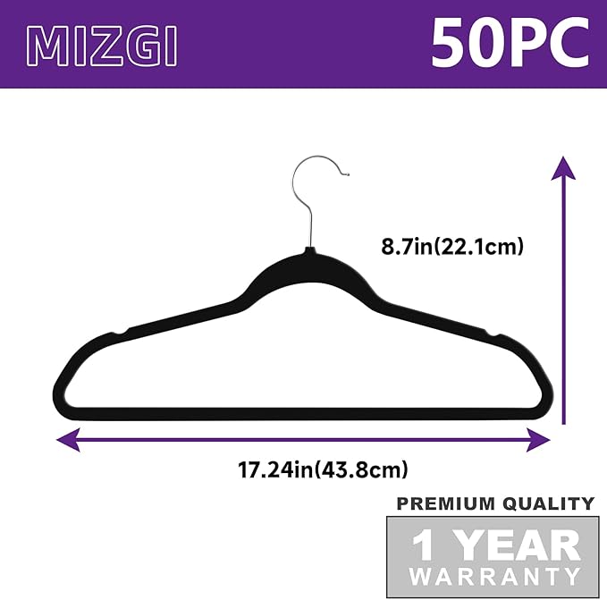 Hangers 50 Pack - Non-Velvet Black Plastic Hangers for Clothes -Heavy Duty Slim Coat Hanger -Space-Saving Closet Hangers with Chrome Hook,Non-Flocked Hangers for Dresses Coats Shirts Jackets