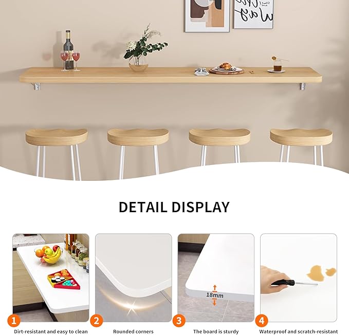 Wall Mounted Folding Wood Table, Folding Table with Heavy Duty Metal for Laundry Collapsible Shelf Brackets, Wall Mounted Desk Fold Down for Small Spaces White 100 * 50cm/39.3”*19.7”