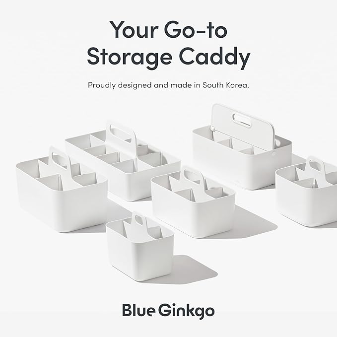 BLUE GINKGO Stackable Organizer Caddy – Korean-Made Portable Tote for Bathroom, Office, Crafts, or School Supplies (Long Rectangle, Blue)