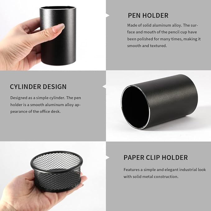 Pen Holder & Paperclip Holder, 2 Pack Aluminum Alloy Waterproof Mesh Paper Clip Holders, Desktop Dispenser Organizer for Desk Binder Clip Bobby Pin Pen, for Home Office School Supplies