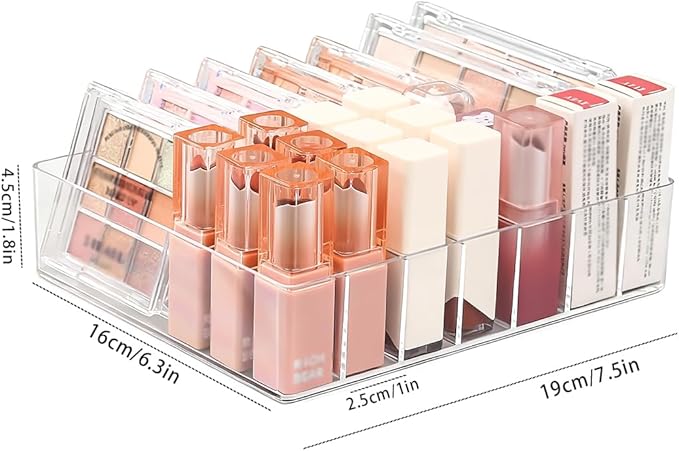 2 Pack Makeup Organizer for Eyeshadow Palette and Lipstick Organizer, 7 Section Divided Makeup Palette Organizer for Lipstick Highlighter, Skincare Cosmetic Display Cases for Bathroom