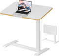 SANODESK Medical Adjustable Overbed Bedside Table with Casters 90° Tilt Top Pneumatic Mobile Rolling Laptop Computer Standing Desk Cart with Tray, Hospital and Home Use(27.6" W x 15.7" D, White)