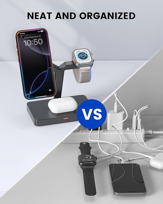3-in-1 Magnetic Charging Station for Apple: CIYOYO Wireless Fast Charger Stand for iPhone 16/15/14/13, Apple Watch/AirPods Portable Charging Pad for Office Bedside Gift
