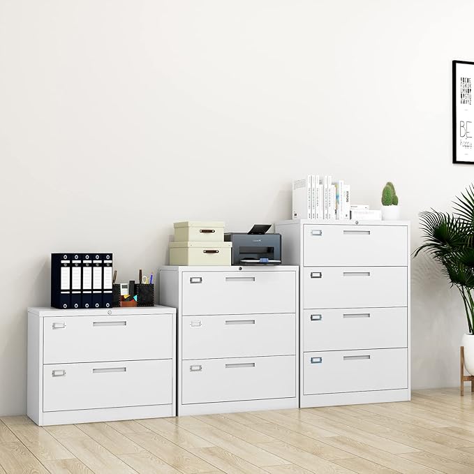 Lateral File Cabinet with Lock, 2 Drawer Large Metal Filing Cabinet,Home Office Lockable Storage Cabinet for Hanging Files Letter/Legal/F4/A4 Size-Assembly Required