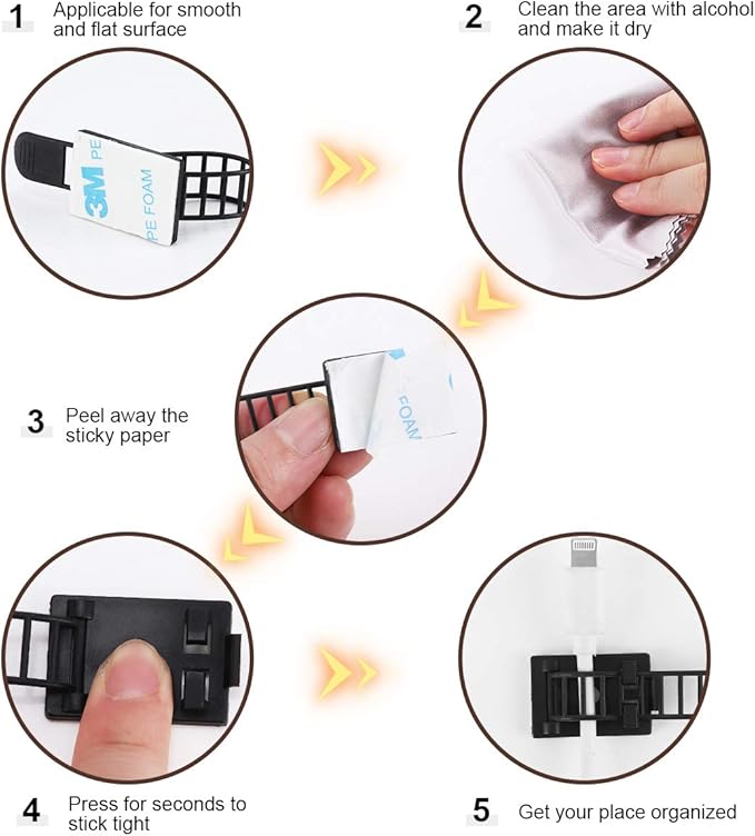 Adhesive Cable Management Clips, 100Pcs Adjustable Nylon Cable Strap Ties Wire Clips Clamps Organizer with Strong Adhesive Tape, Extra Screw & Hole for Strong Fixation Home Office - 3.55 Inch Black