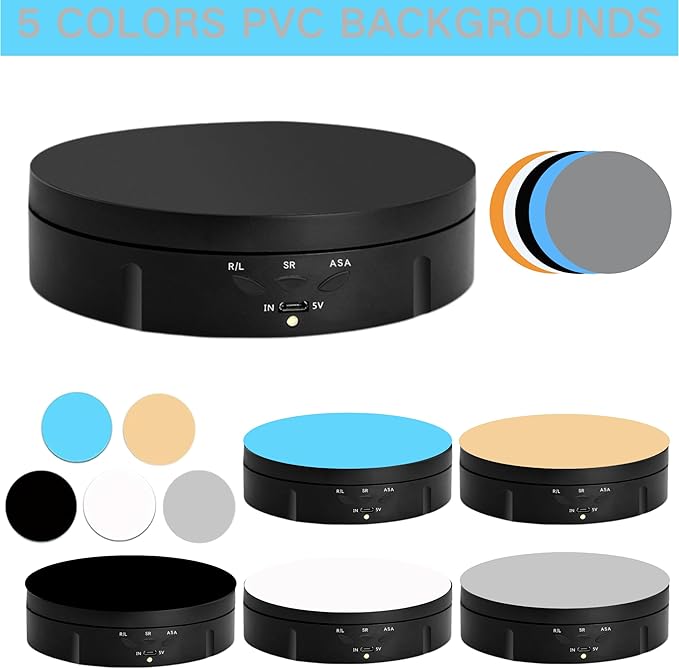 JAYEGT Motorized Rotating Display Stand, 5.74inch /22lbs Load, 360 Degree Electronic Turntable Display Stand for Photography Products Shows, Jewelry, with 5 Colors Backgrounds (Black/Remote Control)