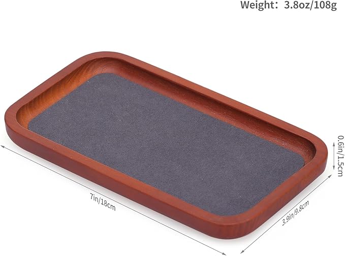 Wooden Jewelry Display Tray Rounded Rectangle Ring Showcase Stackable Elegant Bracelet Watch Jewelry Organizer for Personal Use and Commerce (Gray, Medium-W 3.9'' x H 0.6'' x L 7'')