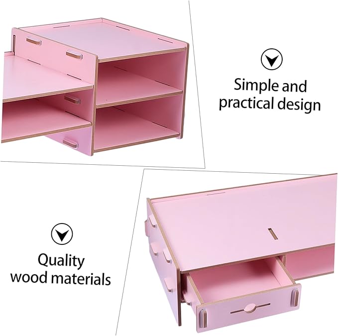 Angoily Creative Pink Monitor Riser Stand with Drawer Multifunctional Desktop Organizer for Office Desk Storage and Computer Display Elevation