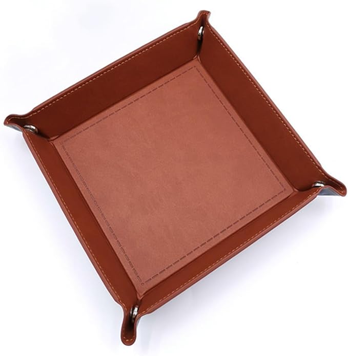 siduater Valet Tray Desktop Storage Organizer – Vegan Leather Catchall Tray Bedside Vanity Tray Nightstand Caddy Holder for Remote Controller, Watch, Keys, Phone, Wallet, Coin, Jewelry, Brown