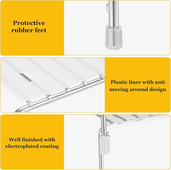 Set of 2 Kitchen Cabinet Organizer Shelves, Stackable Organizer and Storage for Cabinet Cupboard, Expandable Shelf Risers Plate Rack with Anti-Slip Plastic Liner