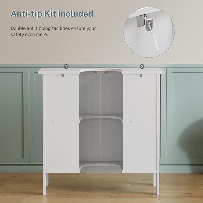 TEENFON Pedestal Sink Storage Cabinet, Under Sink Cabinet with 2 Doors & Shelf, Under Bathroom Sink Cabinet, Pedestal Sink Storage for Bathroom, White