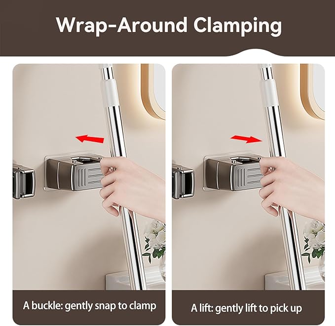 3 Pack Heavy Duty Mop Holder Wall Mount, Strong Adhesive Hanger for Broom Closet Organizer, Space Saving Utility Hooks for Bathroom Kitchen Garage Storage