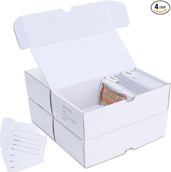 Trading-Card Storage Box, 4-Pack • 400 Count Corrugated Cardboard Storage Box with dividers & labels for TCG/Magic/Mtg Storage and Collection, Horizontal