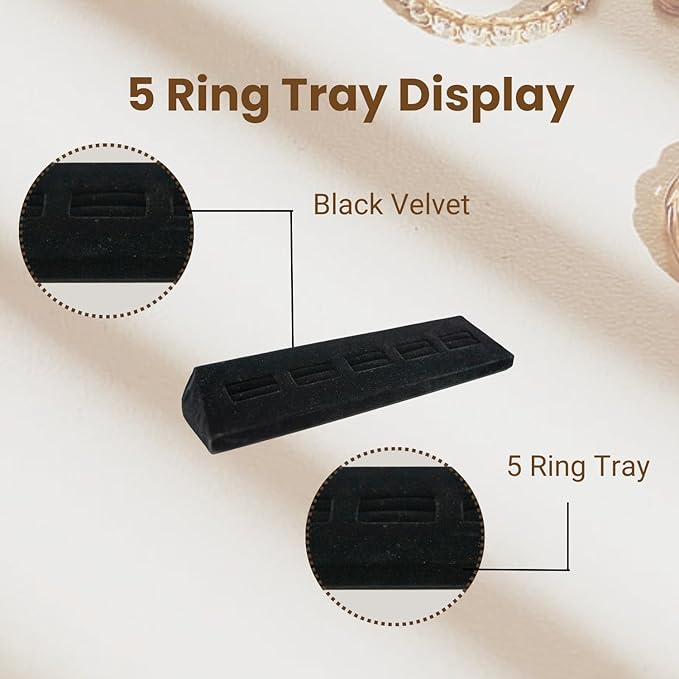 Novel Box 5-Slot Black Velvet Rings/Earrings/Cufflinks Holder Tray 8.12x1.75x1 Inches - Ring Holder Organizer for Selling or Personal Use - Jewelry Display Trays for Special Occasions