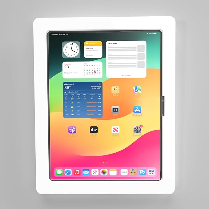 TABcare Anti-Theft Acrylic VESA Enclosure for Apple iPad Pro 11" 2024 M4 2025 M5 with Free Wall Mount Kit & 90-Degree Angle USB C Cable (White)
