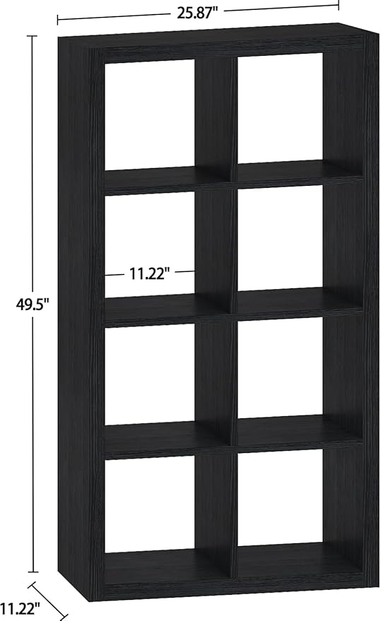 Bookshelf Cube Storage Organizer, 8-Cube Shelf Bookcase with Storage Bin, Modern Wood Open Shelf for Living Room, Bedroom, Home Office,Black