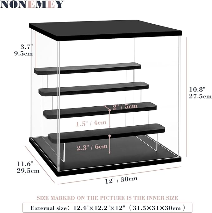 NONEMEY Clear Acrylic Display Case Stand with LED Light 2/3/4/5/6 Tier Storage Box Showcase Dustproof Organizer Box for Collectibles (5Tier 12.4*12.2*12inch )