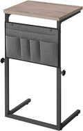 HOOBRO C Shaped End Table, 29.5’’ Adjustable Height Side Table with Storage Pockets, Couch Table Slide Under for Sofa, Small Space, for Living Room, Bedroom, Greige and Black BG77SF01
