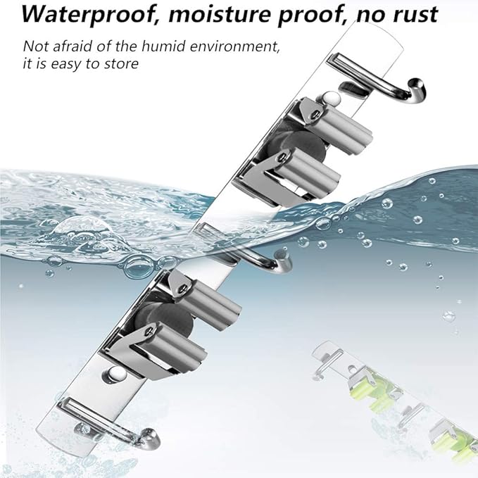 DGSL 1 PCS Broom Holder Wall Mount with 3 Racks 4 Hooks, Stainless Steel Wall Mounted Organizer Mop and Broom Storage Tool Rack for Home Kitchen Garden