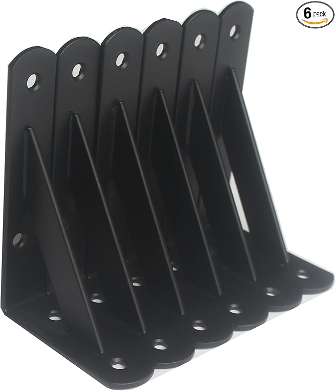 6 Pack L5 x H 3" Black Heavy Duty Shelf Brackets with Screws Metal Shelf Brackets Shelf Support Angle Brackets for Shelves L Brackets Heavy Duty Floating Shelf