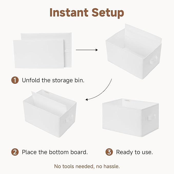 StorageWorks Storage Baskets for Shelves, Foldable Fabric Closet Storage Bins with Handles, Fabric Storage Bins Clothes Organizer, White, 3-Pack, Large