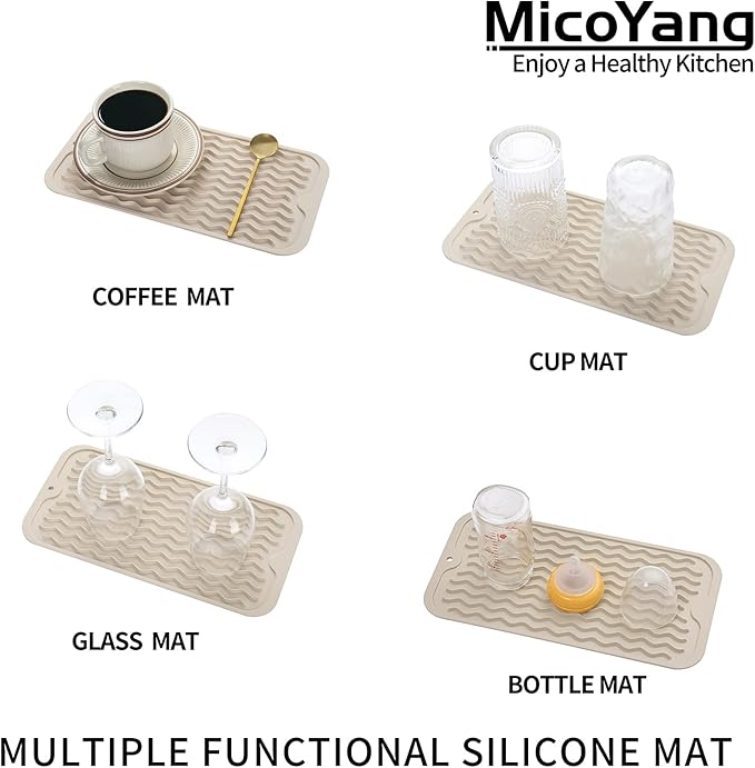 Silicone Dish Drying Mat for Multiple Usage,Easy clean,Eco-friendly,Heat-resistant Silicone Mat for Kitchen Counter or Sink,Refrigerator or Drawer Liner Tapioca S 12 inches x 6 inches