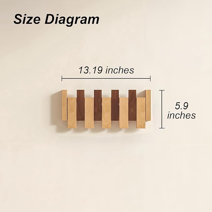 Wooden Wall Hooks,Beech Wood Coat Rack with Magnetic Closure with 4 Hooks, 45° Angle Rust-Proof Entryway Hooks for Sturdy Hanging, Eco-Friendly Finish for Hallway, Bedroom, Bathroom