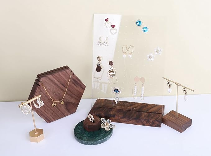 GemeShou walnut earring display for selling jewelry, wooden earring holder for studs display, small jewelry studs display board for show【Wood stand with acrylic board-Walnut】
