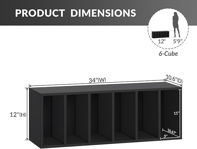 IOTXY DIY Modular Cube Bookcase - CubeXY Customizable Stackable Expandable Basic Shelving Units, 6-Cube Wooden Open Bookshelf with Removable Shelves for Books Organizer, Black