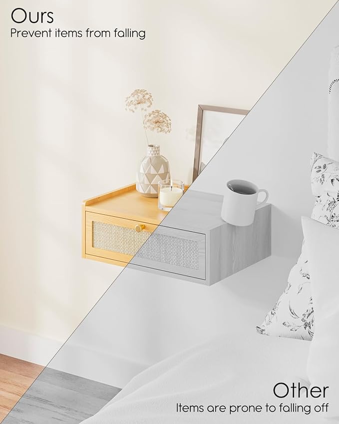 Floating Nightstand,Wall Mounted Night Stand with Drawer,Small Floating Shelves,Floating Wood Bedside Table for Bedroom、Living Room、Bathroom