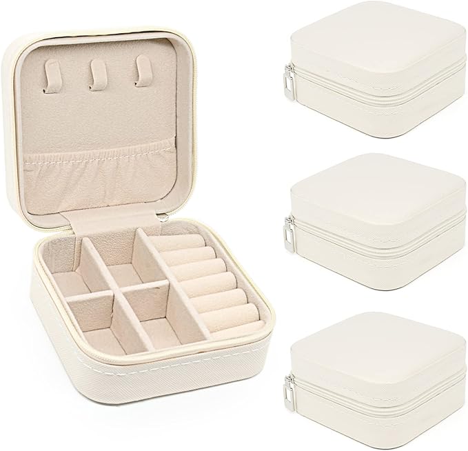 KEINE MARKE Small Jewelry Box, Travel Portable Jewelry Case for Ring, Pendant, Earring, Necklace, Bracelet Organizer Storage Holder Boxes (white*4).