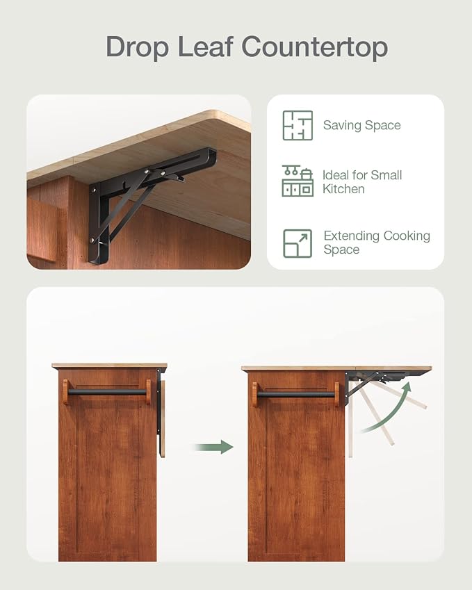 Kitchen Island with Drop Leaf and Storage, on Wheels Two Drawers, Large Storage Cabinet, Towel Rack Spice Cart Brown