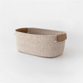 Small Cotton Woven Basket with PU Leather Handle, Baby Kids Clothes Toys Candy Gifts Cotton Rope Organizer, for Living Room Bathroom Shower Storage Laundry, Dog Cat Bed, Fall Basket, Coffee