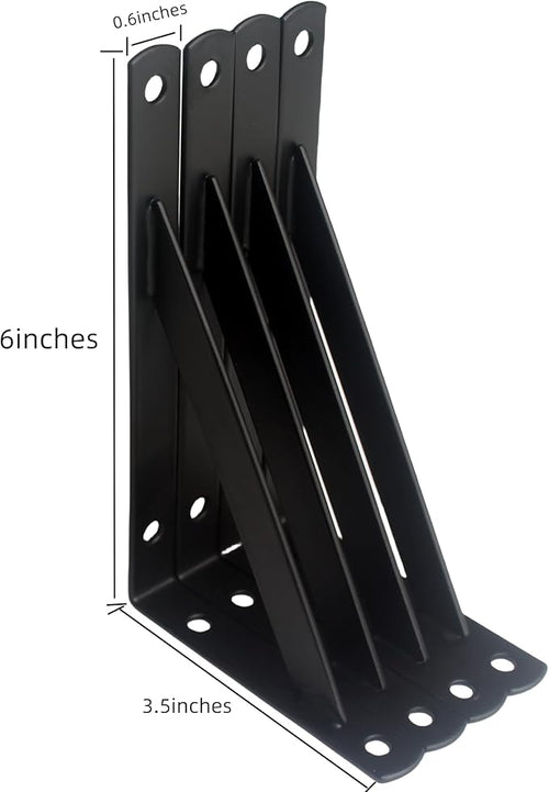 12 Pack L6 x H 3.5" Black Heavy Duty Shelf Brackets with Screws Metal Shelf Brackets Shelf Support Angle Brackets for Shelves L Brackets Heavy Duty Floating Shelf