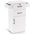 BarberPub 38"x18"x14" Locking Beauty Salon Storage Cabinet, Barber Styling Station with Nylon Hair Dryer Holder, Barber Shop Stylist Equipment with Drawers 2021 (White)