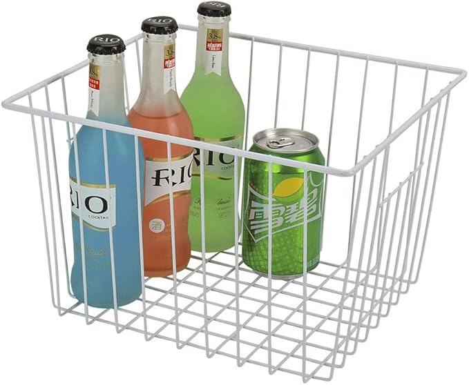 Freezer Baskets Storage Organizer, Refrigerator Metal Wire Basket bins, Household Bins with Built-in Handles for Kitchen Cabinets, Freezer, Pantry, Closets, Bathrooms, 4 Packs